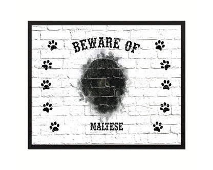 Beware of Maltese Sign Wood Framed Print Wall Art Decor Gifts