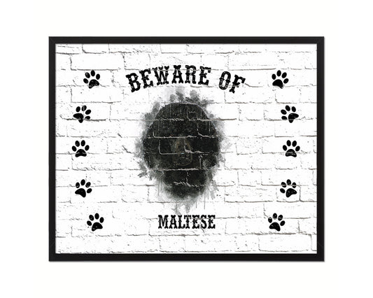 Beware of Maltese Sign Wood Framed Print Wall Art Decor Gifts