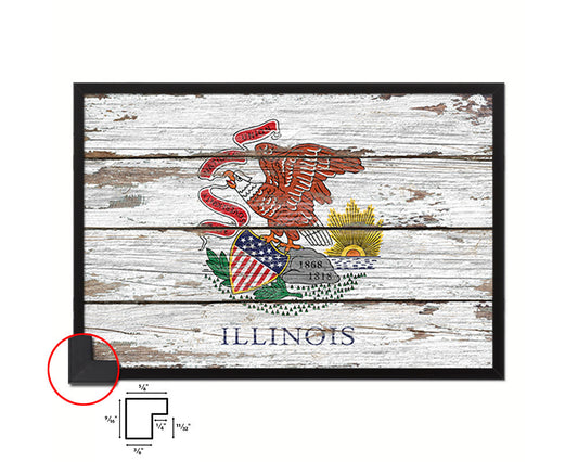 Illinois State Rustic Flag Wood Framed Paper Prints Wall Art Decor Gifts