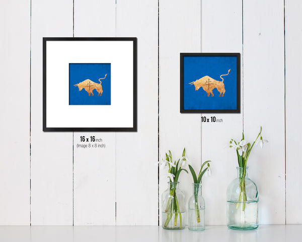 Ox Chinese Zodiac Character Wood Framed Print Wall Art Decor Gifts, Blue