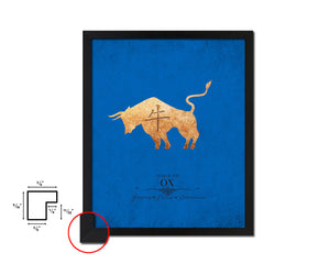 Ox Chinese Zodiac Character Black Framed Art Paper Print Wall Art Decor Gifts, Blue