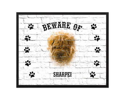Beware of Russell Terrier Sign Wood Framed Print Wall Art Decor Gifts