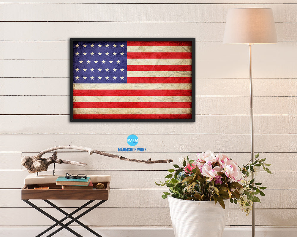 34 Stars Vintage Military Flag Framed Print Sign Decor Wall Art Gifts