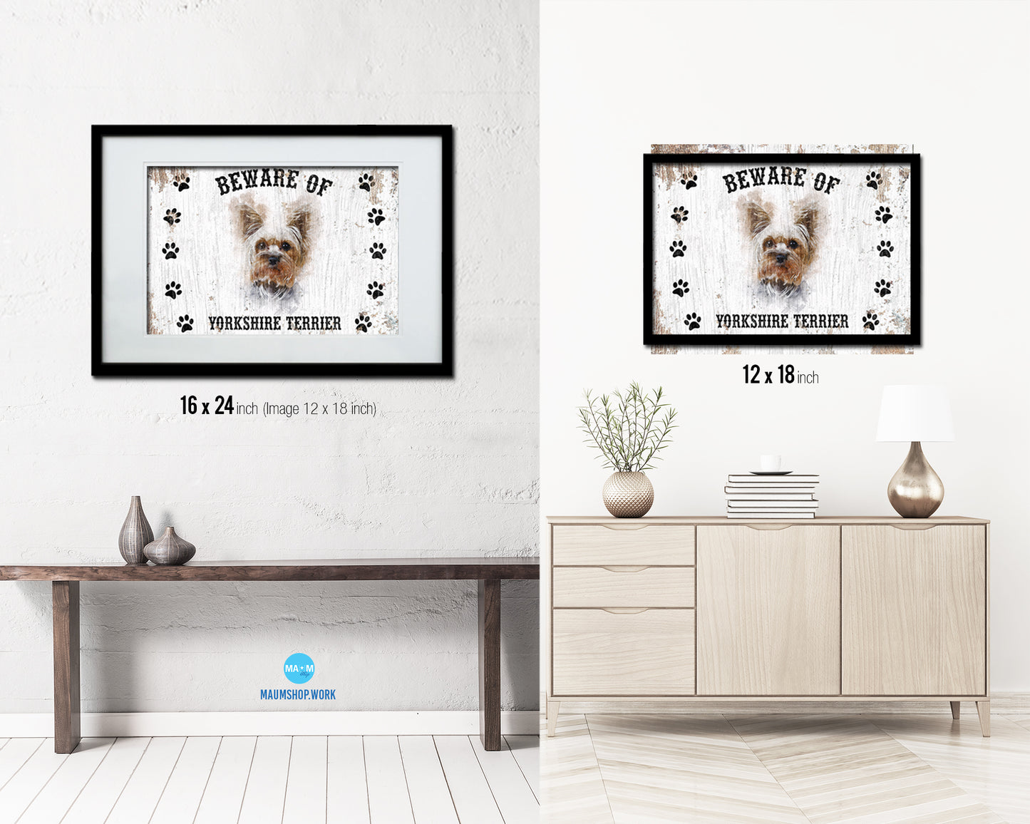 Beware of Russell Terrier Sign Wood Framed Print Wall Art Decor Gifts