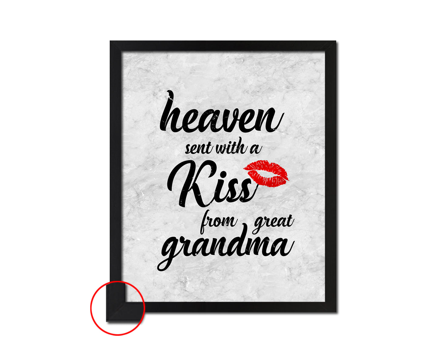 Heaven sent with a kiss from great grandma Nursery Quote Framed Print Wall Art Decor Gifts
