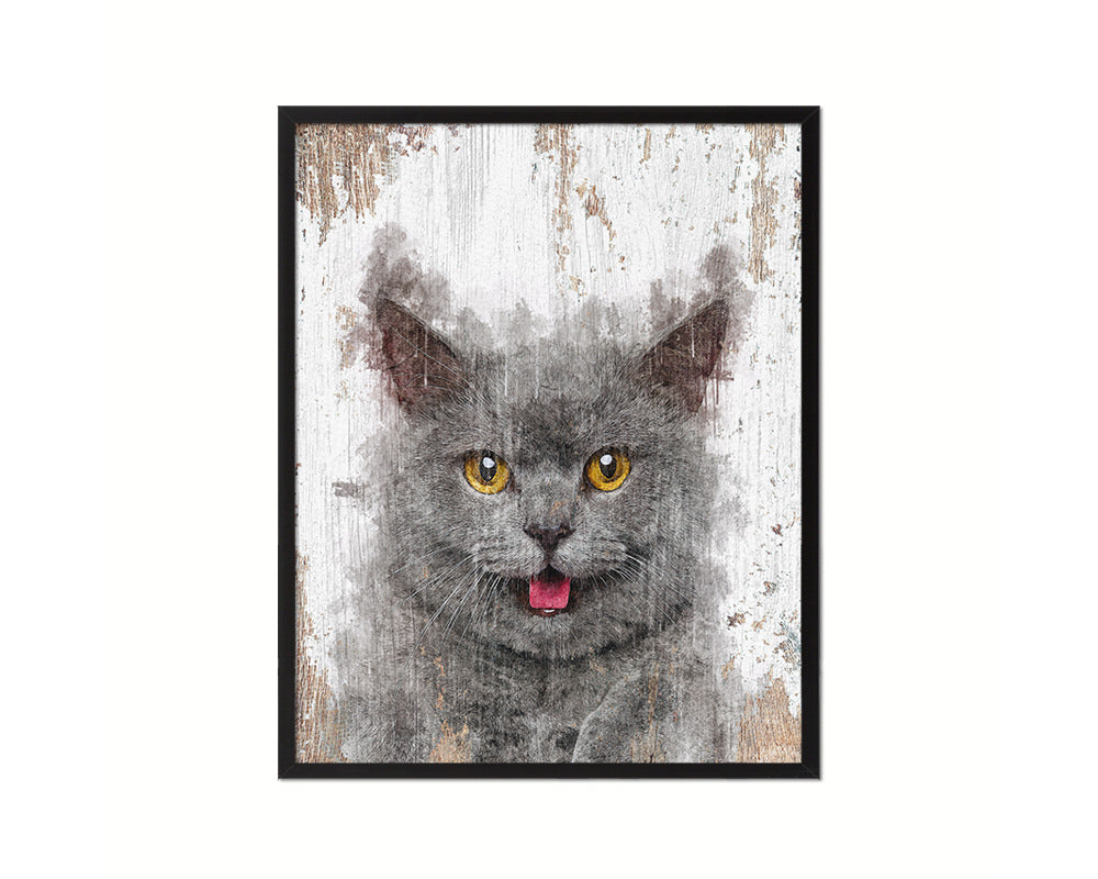 Chartreux Cat Kitten Portrait Framed Print Pet Home Decor Custom Watercolor Wall Art Gifts