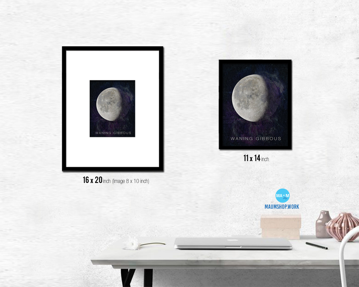 Waning Gibbous Lunar Phases Moon Watercolor Nursery Framed Prints Home Decor Wall Art Gifts