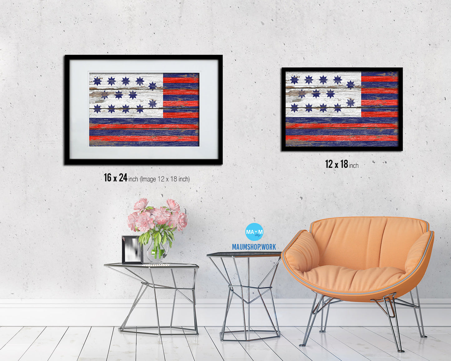 Guilford Courthouse North Carolina Revolutionary War Wood Rustic Flag Framed Print Art