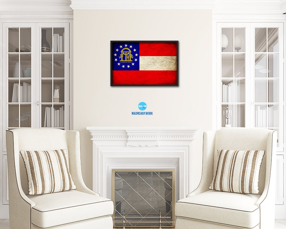 Georgia State Vintage Flag Wood Framed Paper Print Wall Art Decor Gifts