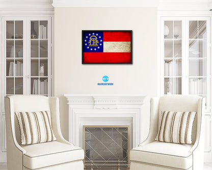 Georgia State Vintage Flag Wood Framed Paper Print Wall Art Decor Gifts