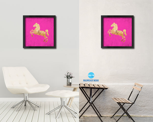 Horse Chinese Zodiac Character Wood Framed Print Wall Art Decor Gifts, Pink