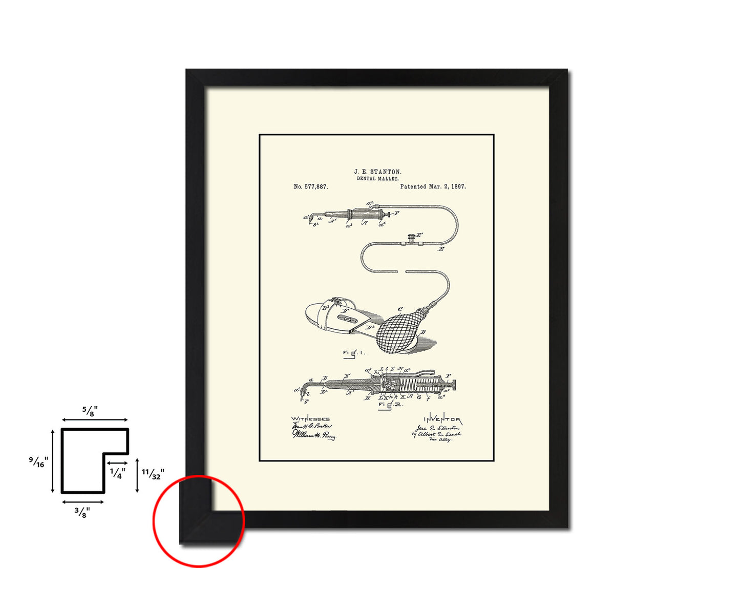 Dental Mallet Dentist Vintage Patent Artwork Black Frame Print Wall Art Decor Gifts
