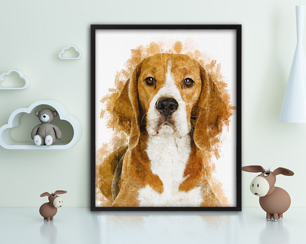 Beagle Dog Puppy Portrait Framed Print Pet Watercolor Wall Decor Art Gifts