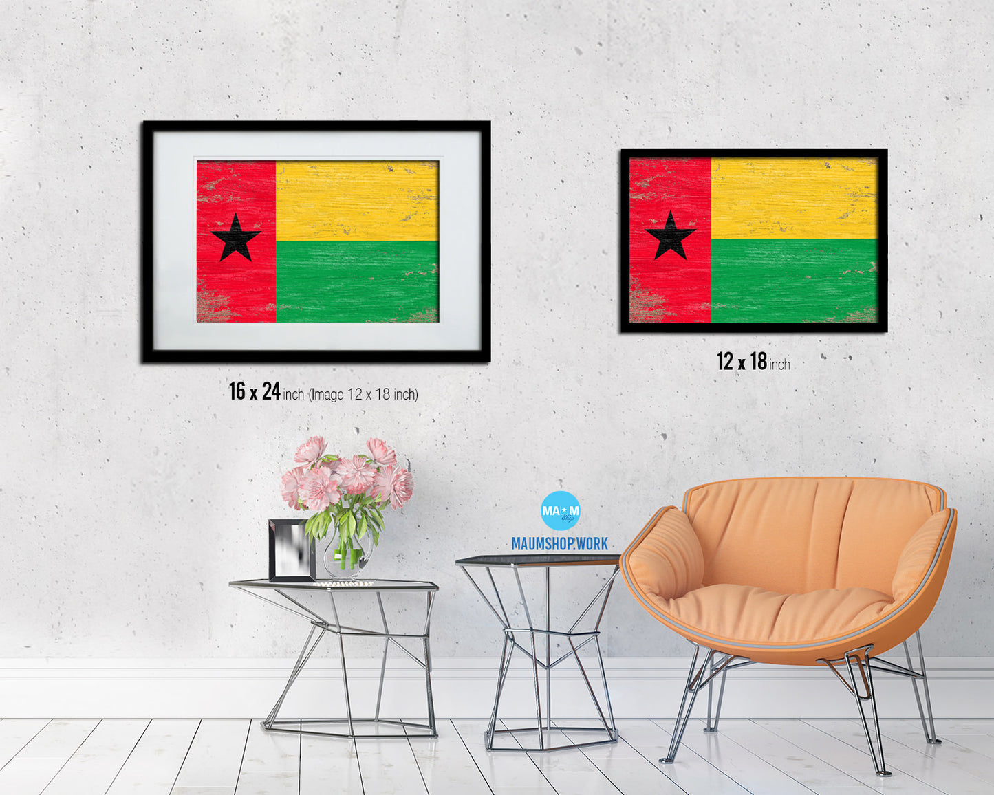 Guinea Bissau Shabby Chic Country Flag Wood Framed Print Wall Art Decor Gifts