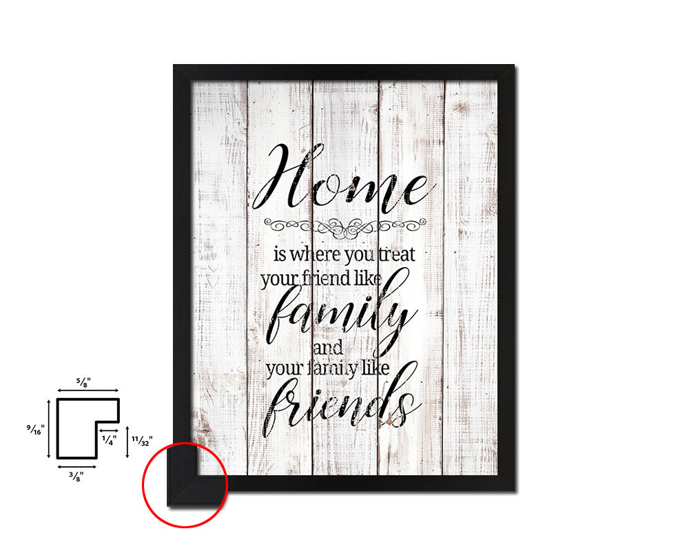 Home where you treat your friends White Wash Quote Framed Print Wall Decor Art