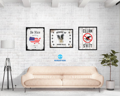 Beware of Border Collie Sign Wood Framed Print Wall Art Decor Gifts