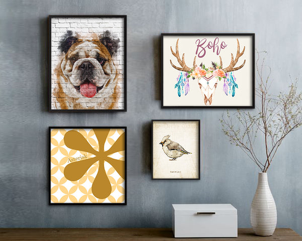 English Bulldog Dog Puppy Portrait Framed Print Pet Watercolor Wall Decor Art Gifts