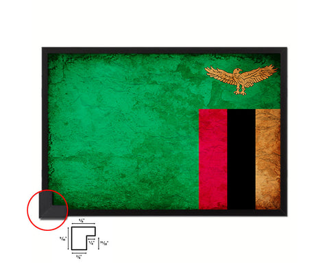 Zambia Country Vintage Flag Wood Framed Print Wall Art Decor Gifts