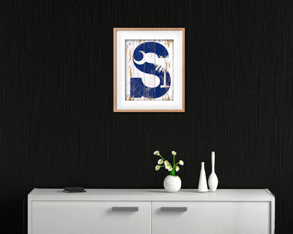 South Carolina State Initial Flag Wood Framed Paper Print Decor Wall Art Gifts, Beach