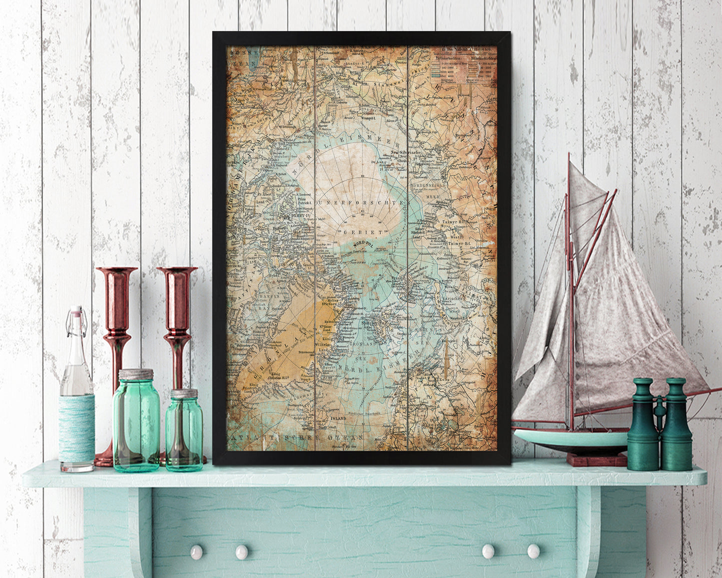 Nord Polarlander Antique Map Wood Framed Print Art Wall Decor Gifts