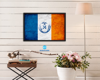 New York City New York State Vintage Flag Wood Framed Prints Decor Wall Art Gifts