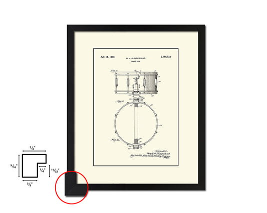 Snare Drum Music Vintage Patent Artwork Black Frame Print Wall Art Decor Gifts