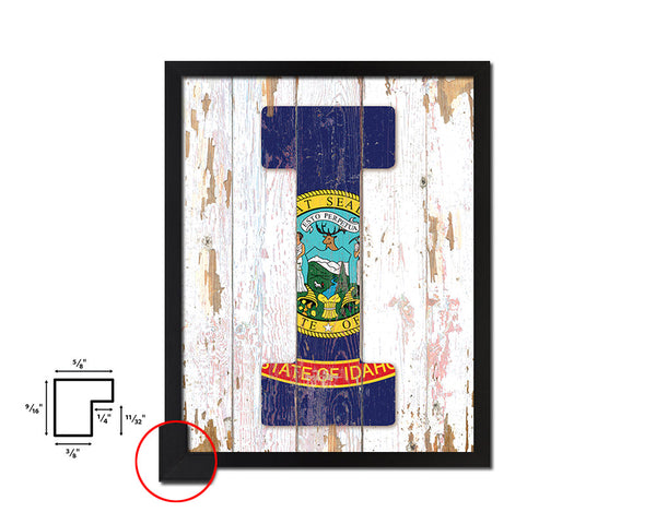 Idaho State Initial Flag Wood Framed Paper Print Decor Wall Art Gifts, Beach