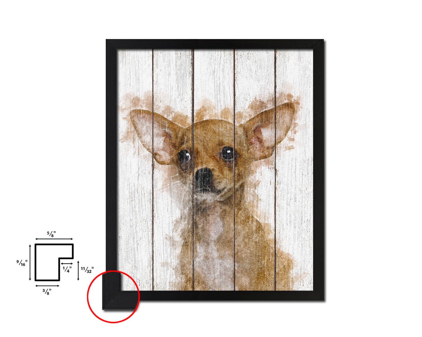Chihuahua Dog Puppy Portrait Framed Print Pet Watercolor Wall Decor Art Gifts