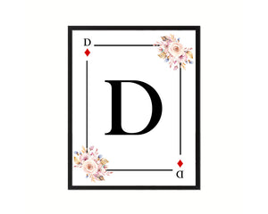 Letter D Personalized Boho Monogram Diamond Card Decks Framed Print Wall Art Decor Gifts