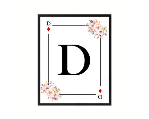 Letter D Personalized Boho Monogram Diamond Card Decks Framed Print Wall Art Decor Gifts