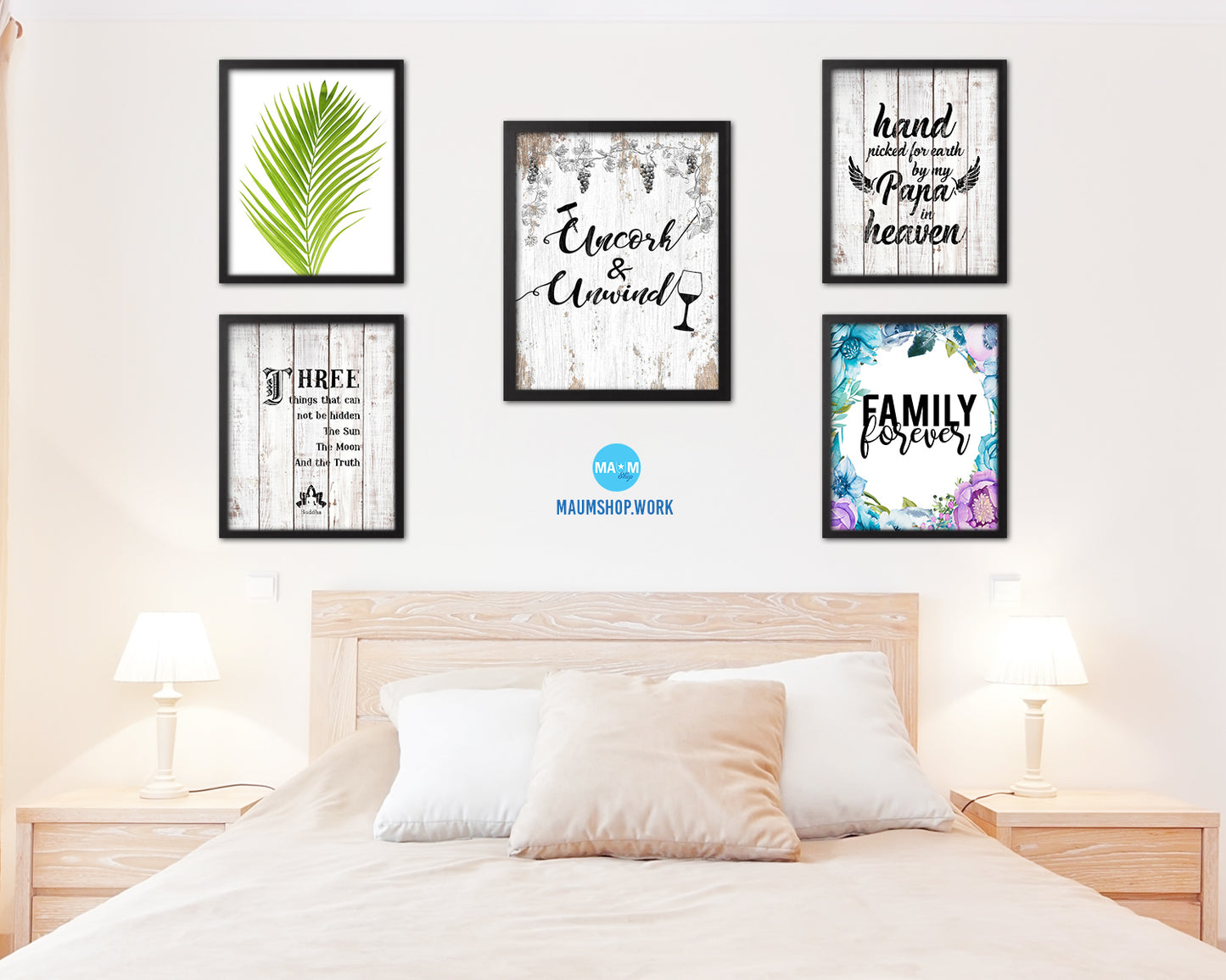 Uncork & Unwind Words Wood Framed Print Wall Decor Art Gifts