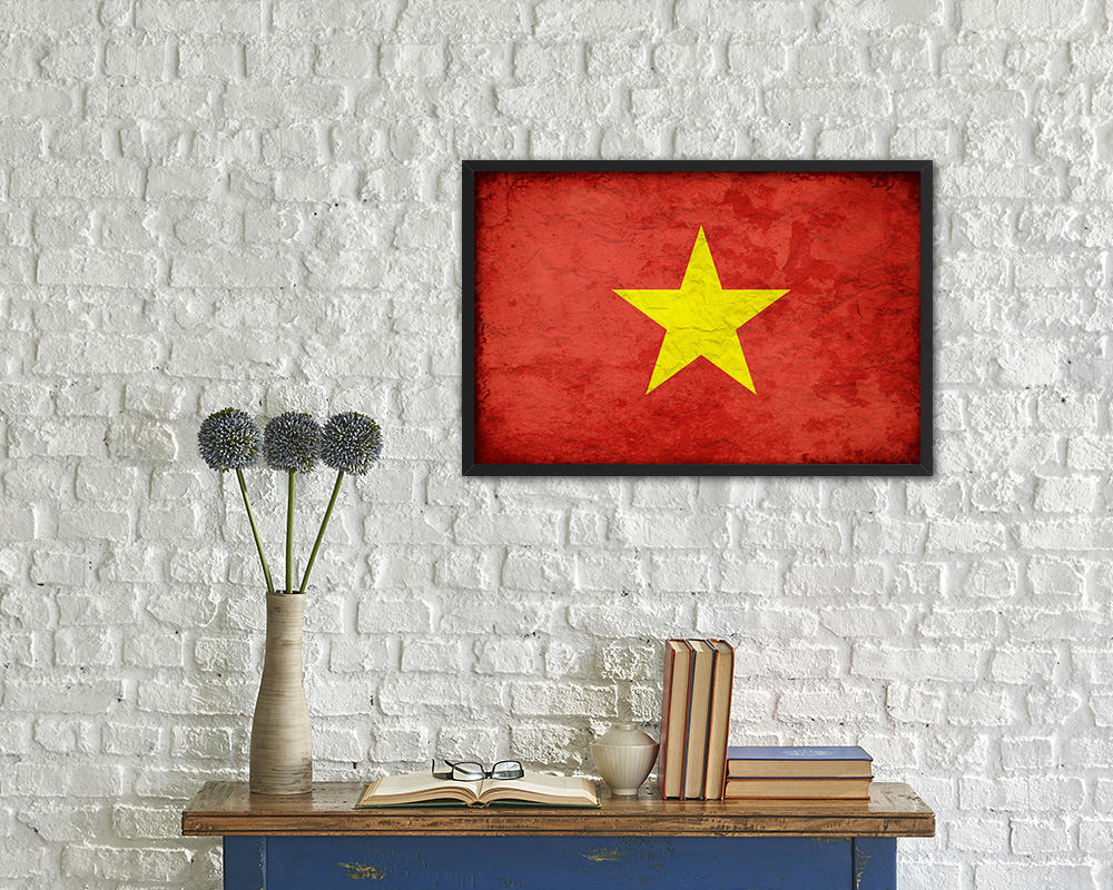 Vietnam Country Vintage Flag Wood Framed Print Wall Art Decor Gifts
