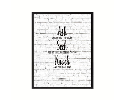 Seek and You Shall Find, Matthew 7:7 Quote Framed Print Home Decor Wall Art Gifts