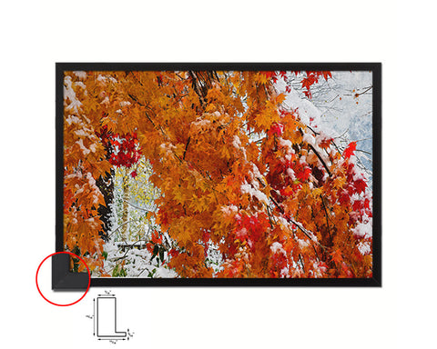 Snow Covering Autumn Maple Leaves Winter Artwork Painting Print Art Frame Home Wall Decor Gifts