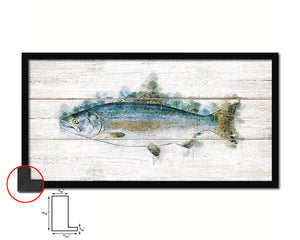 Pink Alaska Salmon Fish Art Wood Framed White Wash Restaurant Sushi Wall Decor Gifts, 10" x 20"
