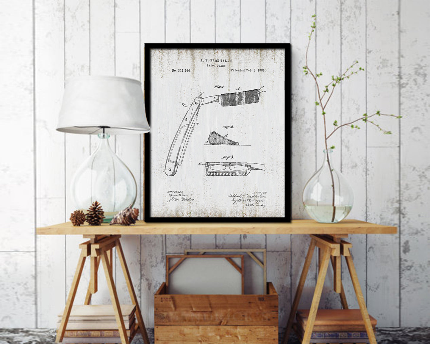 Razor Guard Barbershop Vintage Patent Artwork Black Frame Print Wall Art Decor Gifts