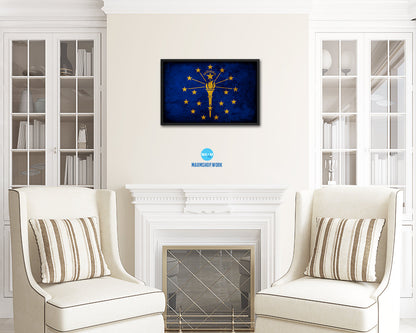Indiana State Vintage Flag Wood Framed Paper Print Wall Art Decor Gifts