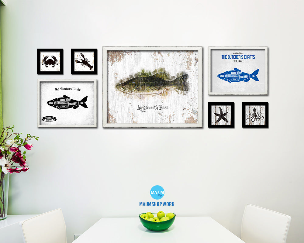 Largemouth Bass Fish Framed Prints Modern Restaurant Sushi Bar Watercolor Wall Art Decor