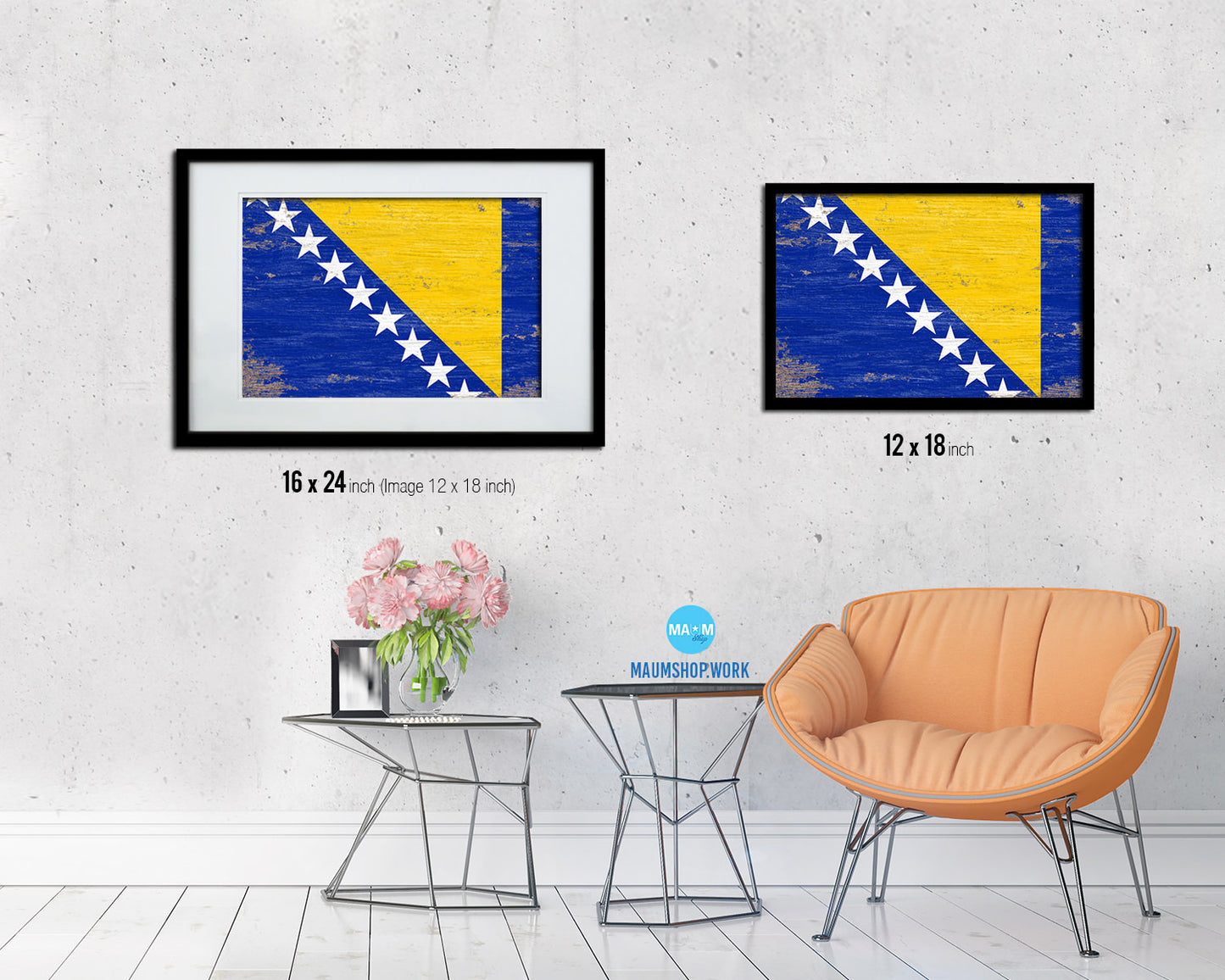 Bosnia Shabby Chic Country Flag Wood Framed Print Wall Art Decor Gifts