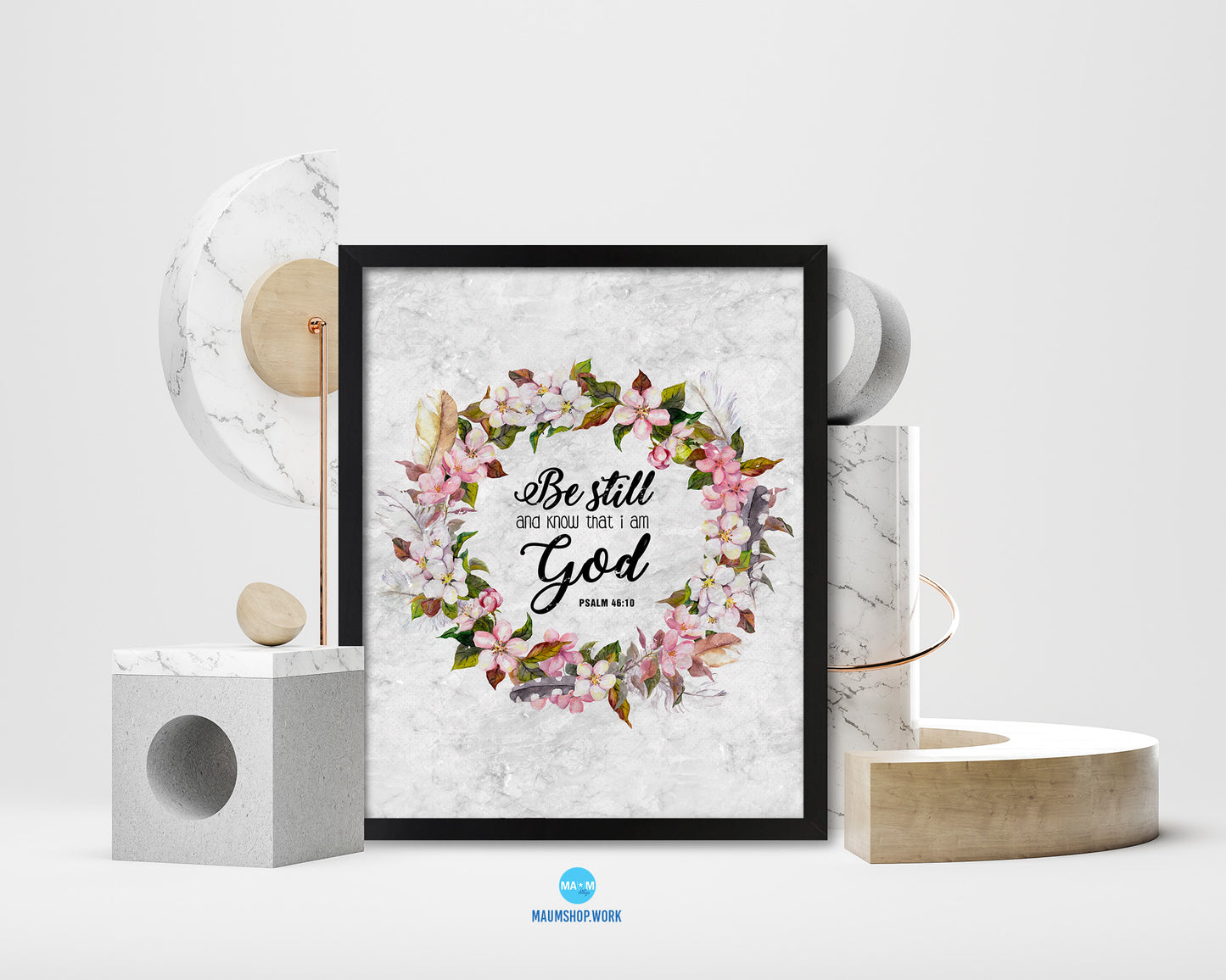 Be still and know that I am God, Psalm 46:10 Bible Scripture Verse Framed Print Wall Art Decor Gifts