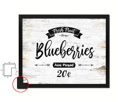 Fresh Fruit Blueberries Vintage Sign Fine Art Paper Prints Wood Frame Wall Art Decor Gifts