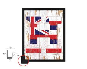 Hawaii State Initial Flag Wood Framed Paper Print Decor Wall Art Gifts, Beach