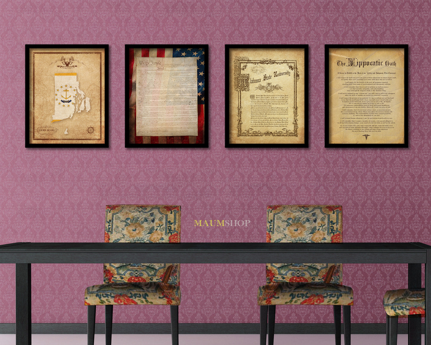 Rhode Island State Vintage Map Wood Framed Paper Print  Wall Art Decor Gifts