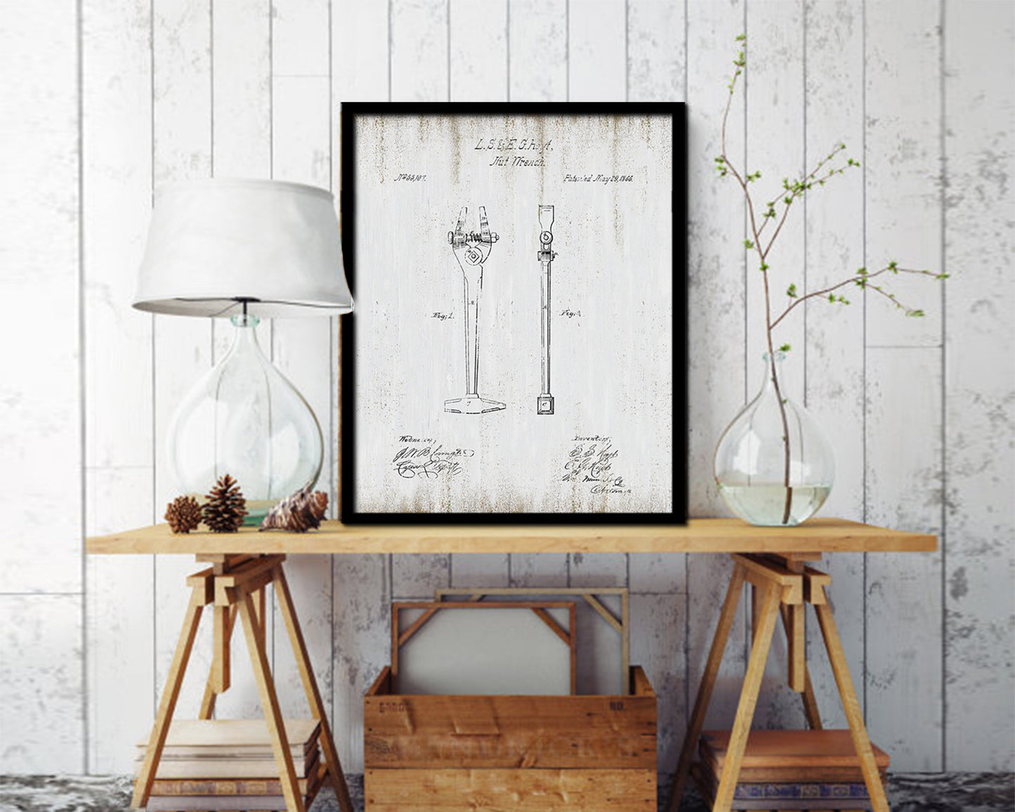 Nut Wrench Tools Vintage Patent Artwork Black Frame Print Gifts