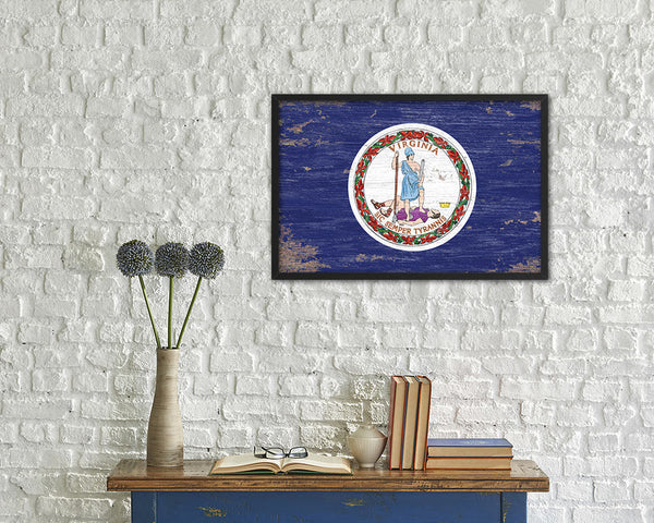 Virginia State Shabby Chic Flag Wood Framed Paper Print  Wall Art Decor Gifts