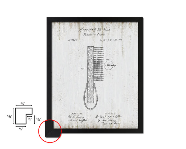 Fountain Comb Barbershop Vintage Patent Artwork Black Frame Print Wall Art Decor Gifts