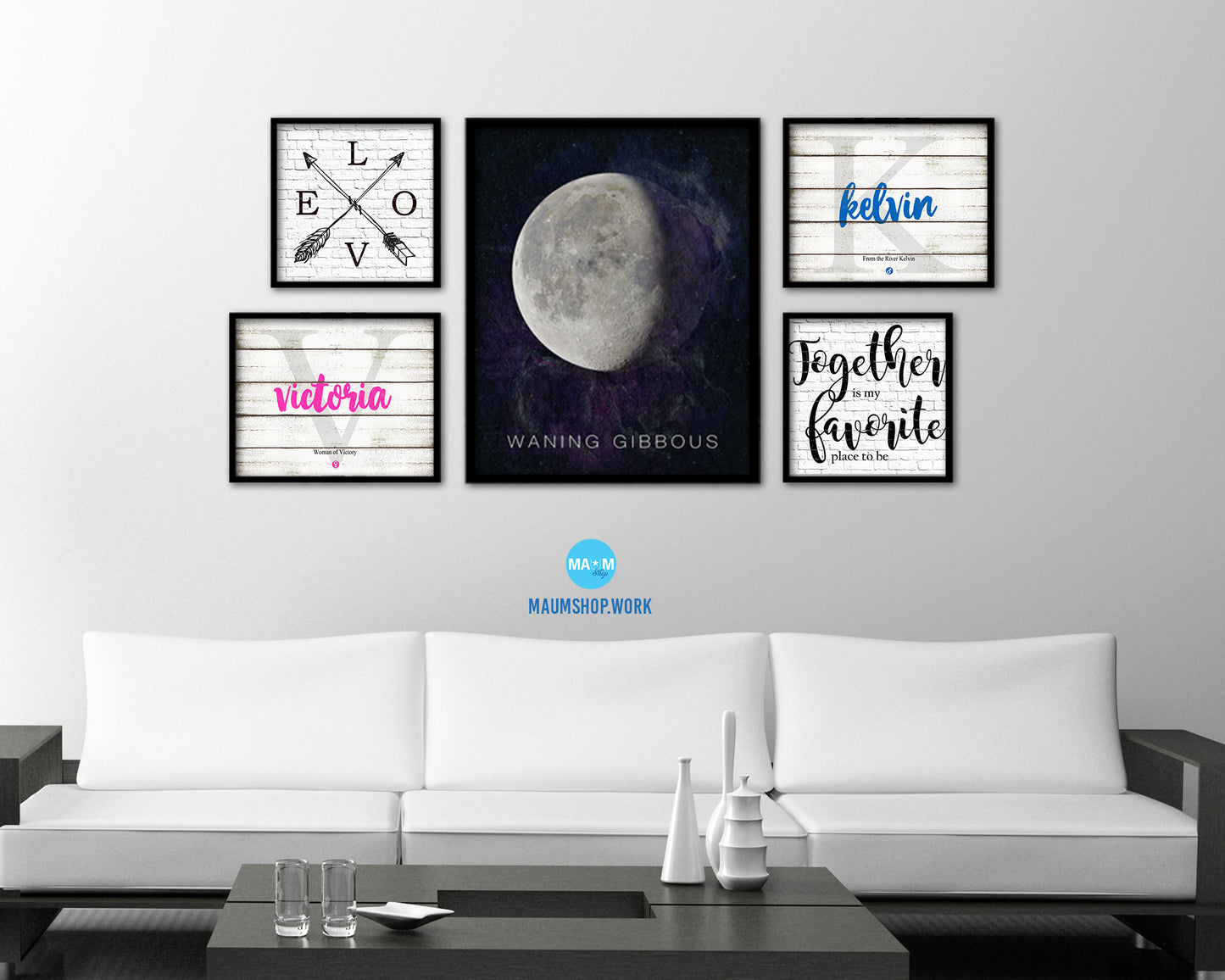 Waning Gibbous Lunar Phases Moon Watercolor Nursery Framed Prints Home Decor Wall Art Gifts
