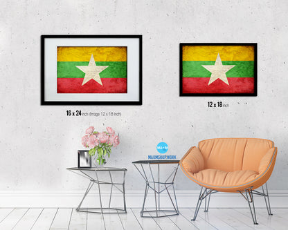 Myanmar Country Vintage Flag Wood Framed Print Wall Art Decor Gifts