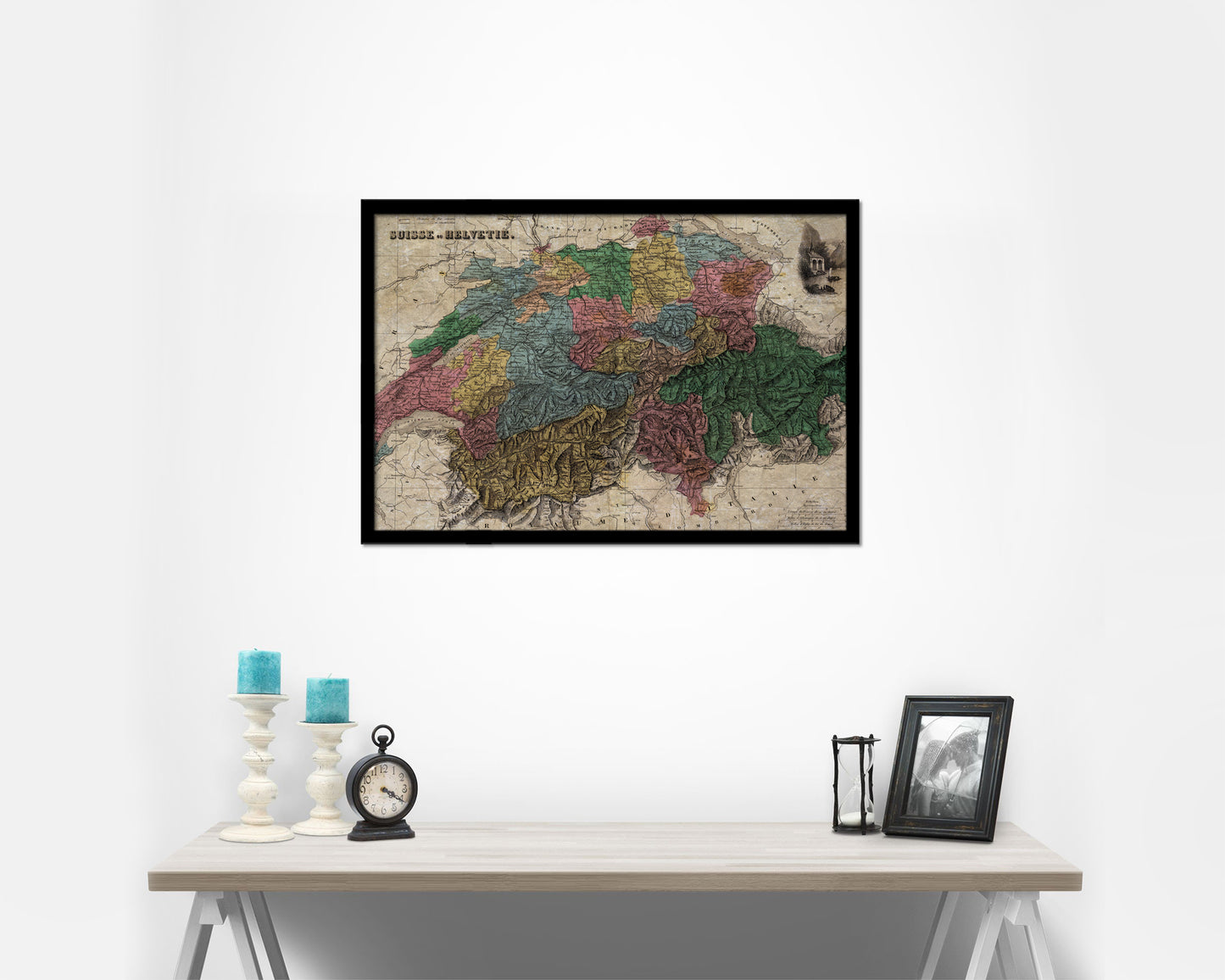 Switzerland the 19th Century Trousset Encyclopedia 1886-1891 Historical Map Print Art Frame