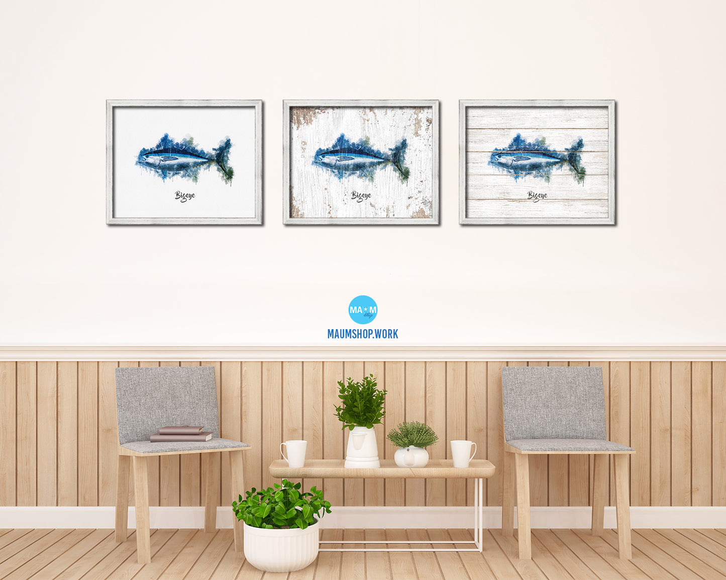Bigeye Fish Framed Prints Modern Restaurant Sushi Bar Watercolor Wall Art Decor